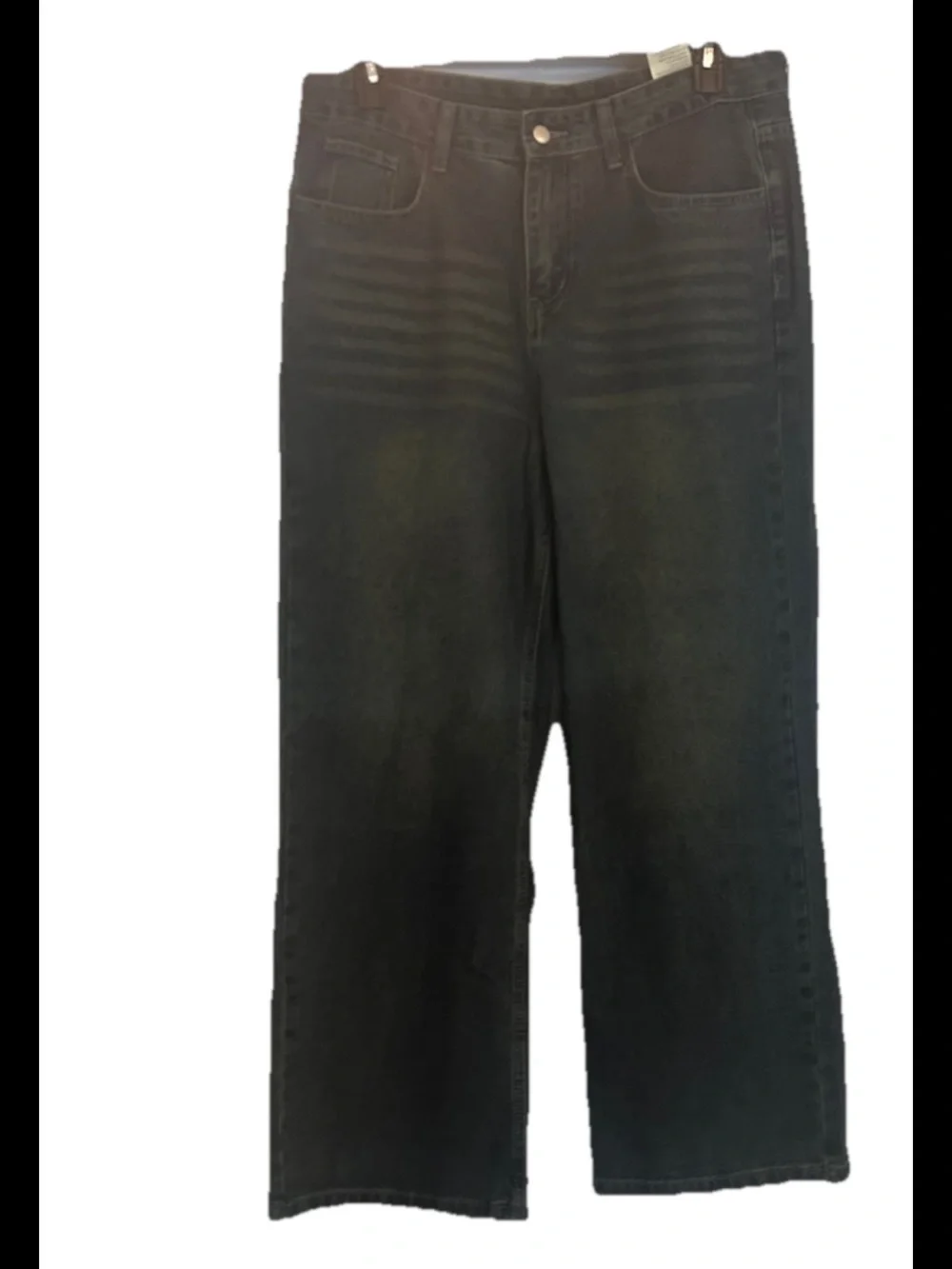 Men's Wide-Leg Dark Blue Denim Jeans 5-Pocket Zip Button Solid